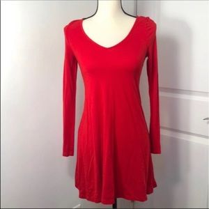 Red long sleeve above the knee mini dress